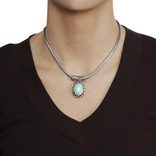 Silvertone and Goldtone Created Turquoise Ornate Necklace