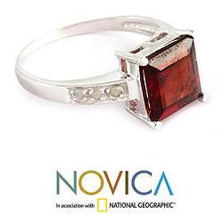 Sterling Silver Scarlet Sparkle Diamond Accent Garnet Ring (India