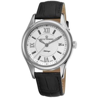 Revue Thommen Mens Heritage Black Leather Strap Silver Face Watch