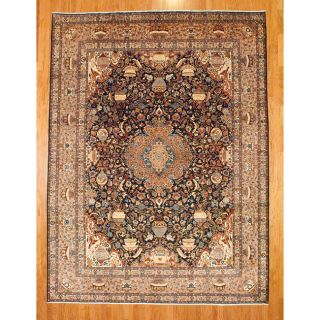 Persian Hand knotted Navy/Peach Kashmar Wool Rug (10 x 134