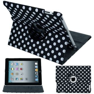 SKQUE Apple iPad 2 Black and White Polka Dots Rotating Leather Case