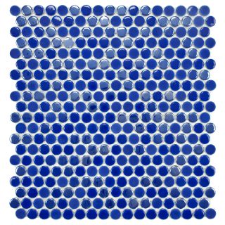 SomerTile 11.25x12 in Posh Penny Round Blueberry Porcelain Mosaic Tile