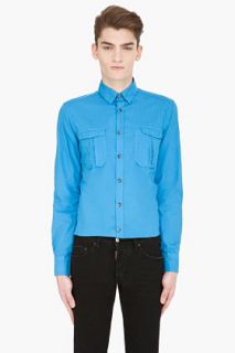 Lanvin Sky Blue Crinkled Cotton Shirt for men