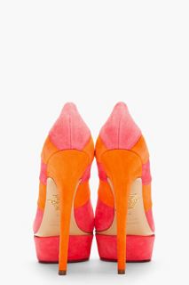 Charlotte Olympia Orange & Pink Striped Suede Priscilla Pumps for women