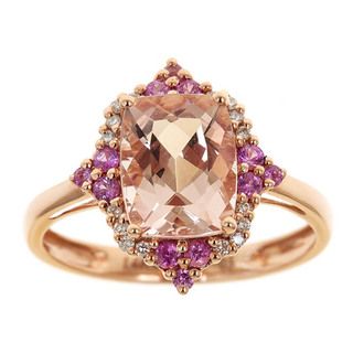 yach 14k Rose Gold Morganite, Pink Sapphire and Diamond Ring