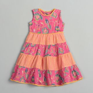 Girls Pink/ Orange Patchwork Dress (India)