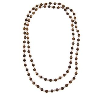 Pearlz Ocean Tigers Eye and FW Pearl 50 inch Necklace (5 6 mm
