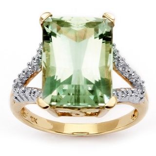Angelina DAndrea 10k Gold Green Amethyst and Diamond Accent Ring (H I