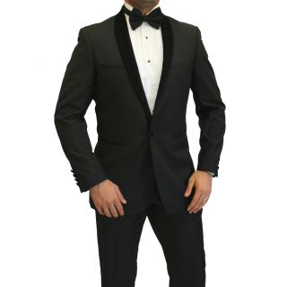 Ferrecci Mens Black with White Trim 2 button Slim fit 2 piece Suit