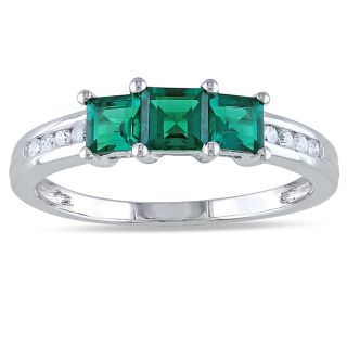 Miadora 10k White Gold Created Emerald and 1/10ct TDW Diamond Ring (H