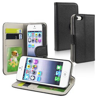 BasAcc Black Leather Wallet Case with Card Holder for Apple iPhone 5