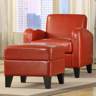 Noah Faux Leather Red Club Chair and Ottoman