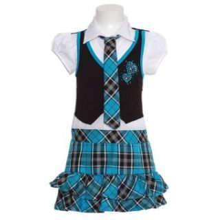 Little Girls Size 5 Teal Plaid Skirt Cropped Vest Tie Fall