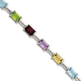 Sterling Silver 7inch Multicolor Gemstone Bracelet   Box