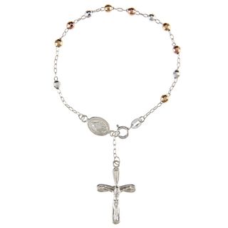 La Preciosa Tri color Sterling Silver 7.5 inch Rosary Bracelet