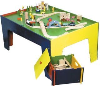 Wooden Train & Multi Colored Table and Toy Box Set, 90 Pc
