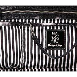 Vintage Reign Black Striped Leather Tote Handbag