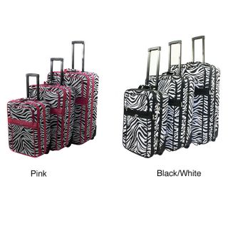 World Traveller Zebra Pattern Expandable 3 Piece Upright Luggage Set