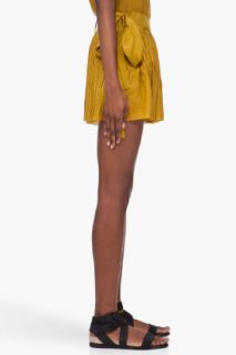 Damir Doma Mustard Pleated Silk Shorts for women