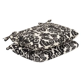 Pillow Perfect Outdoor Black/ Beige Damask Round Seat Cushions (Set of