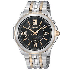 Mens Two Tone Stainless Steel Kinetic Black Dial Watches