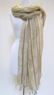 Linen Striped Scarf Stole Shawl Wrap Mint Green: Clothing
