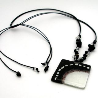 Cotton and Fused Glass White and Black Square Necklace (Chile) Today