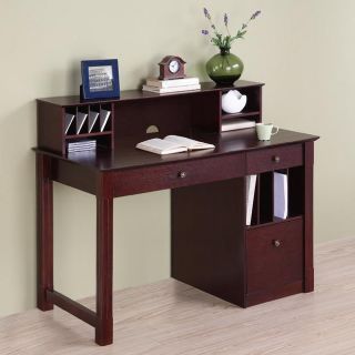 Deluxe Walnut Brown Wood Desk with Hutch
