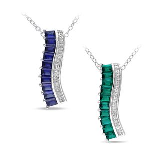 Miadora Sterling Silver Baguette Cut Emerald or Sapphire Necklace