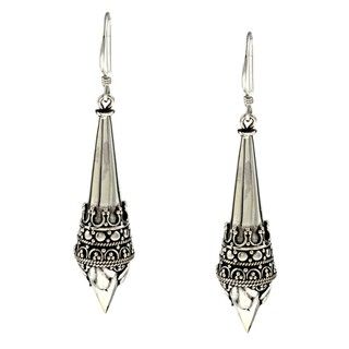 Lily B Sterling Silver Antiqued Large Beaded Cone Earrings