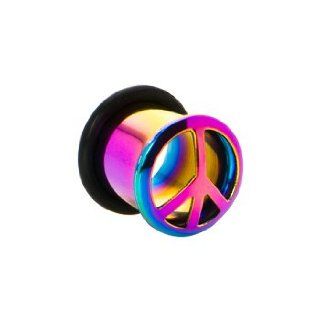 00 Gauge Rainbow Anodized Titanium Single Flare Peace Plug