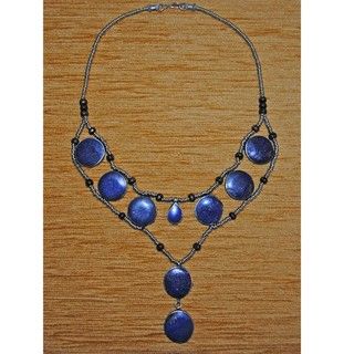 Silver Tribal Round and Teardrop Lapis Lazuli Necklace (Afghanistan