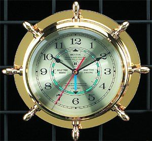 Brass Ships Wheel Quartz Tide & Time Clock Home