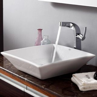 Kraus White Square Ceramic Sink and Typhon Faucet MSRP $660.00 Today