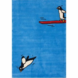 Handmade Kids Diving Penguin Blue Rug (5 x 7)