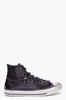 Converse By John Varvatos Black Leather Convertible Zip Chuck Taylor All Star Sneakers for men