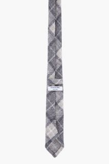 Thom Browne Grey Wool Tartan Shetland Tie for men