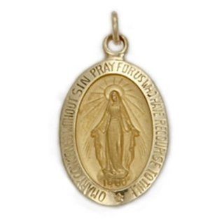 14K Yellow Gold Oval Miraculous Medal in a Polished Border