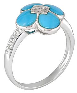 14k White Gold Diamond and Turquoise Ring