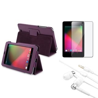 BasAcc Purple Leather Case/ Protector/ Headset for Google Nexus 7