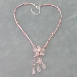 Rose Quartz Silk Thread Flower Necklace (3 5 mm)(Thailand)