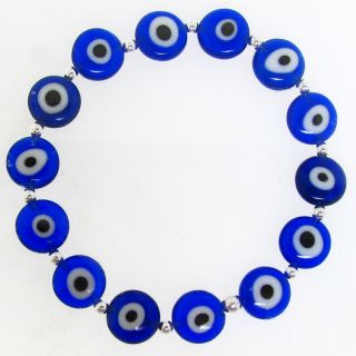 Sterling Silver Blue Acrylic Evil Eye Stretch Bracelet