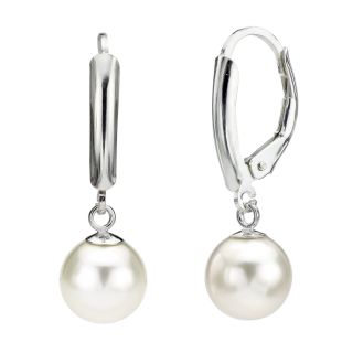 DaVonna Silver White Round FW Pearl Leverback Earrings (10 11 mm) MSRP
