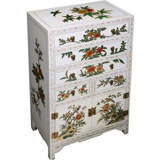 White Lacquer Floral Motif Dresser/ Storage Cabinet