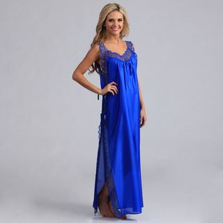 Womens Royal Blue Lace trimmed Long Nightgown
