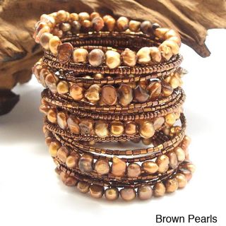 Mystique Brown Freshwater Dyed Pearl Wrap Around Bracelet (Thailand
