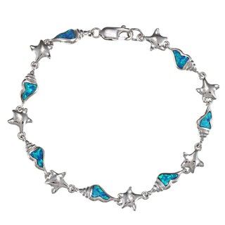 La Preciosa Silver Created Blue Opal Seashell and Starfish Bracelet