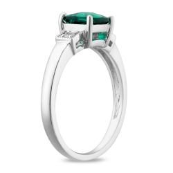 Miadora Sterling Silver Created Emerald and Diamond Ring