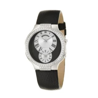 Philip Stein Mens Modern Stainless Steel and Leather Diamond Watch