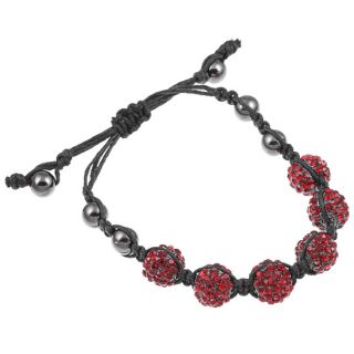 Celeste Gunmetal Red Pave Crystal Beaded Black Cord Macrame Bracelet